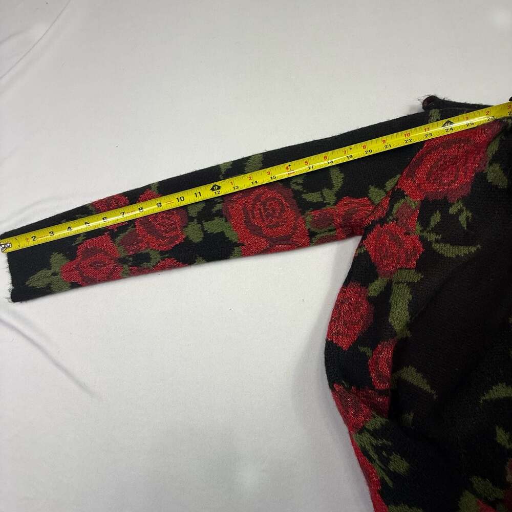 By Design Red Rose Floral Open Front Long Cardigan Sweater Size M - Picture 9 of 10